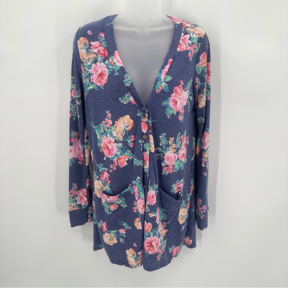 3/$15 AGNES & DORA Essential Cardigan Womens S 4-6 Purple Floral PEACH BUDS
